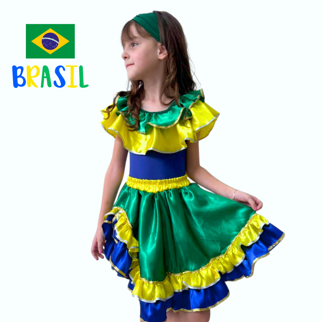 Conjunto Fantasia Infantil Brasil festa Copa do Mundo menina