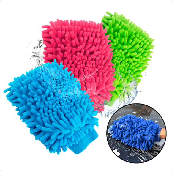 Kit 2 Luvas Microfibra Chenile Microfibra Lavar Carro e Limpeza Multiuso Resistente