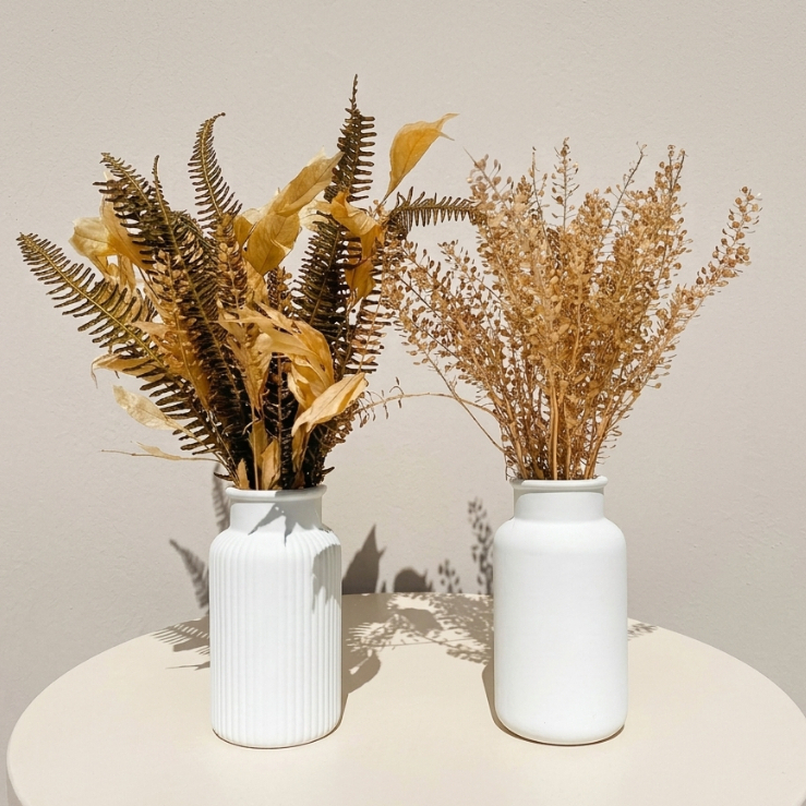 Par Arranjo Flor Seca Clássico E Listras 28cm Vaso Garrafa Aleta
