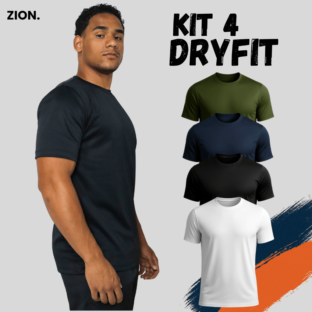 Kit 4 Camiseta Masculina Dry Fit Manga Curta Academia Camisa Premium Básica Malha Fria Lisa