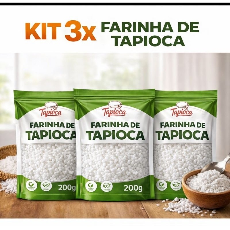 Kit com 3 Farinha de Tapioca Paraense 200g – Produto Regional Tradicional tudo (600g)