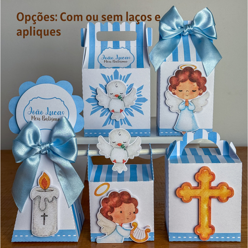 Kit Festa BATIZADO AZUL | Caixinhas Personalizadas | Para Montar | Lembrancinhas para Festa Infantil