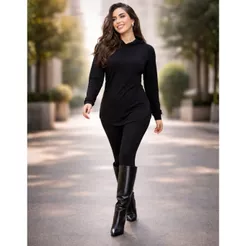 Conjunto Feminino Lanzinha Abrigo Inverno Blusa com capuz E Calça Frio P ao G1