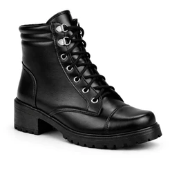 Bota Coturno Luranto Salto Baixo Metal Preto Confortável