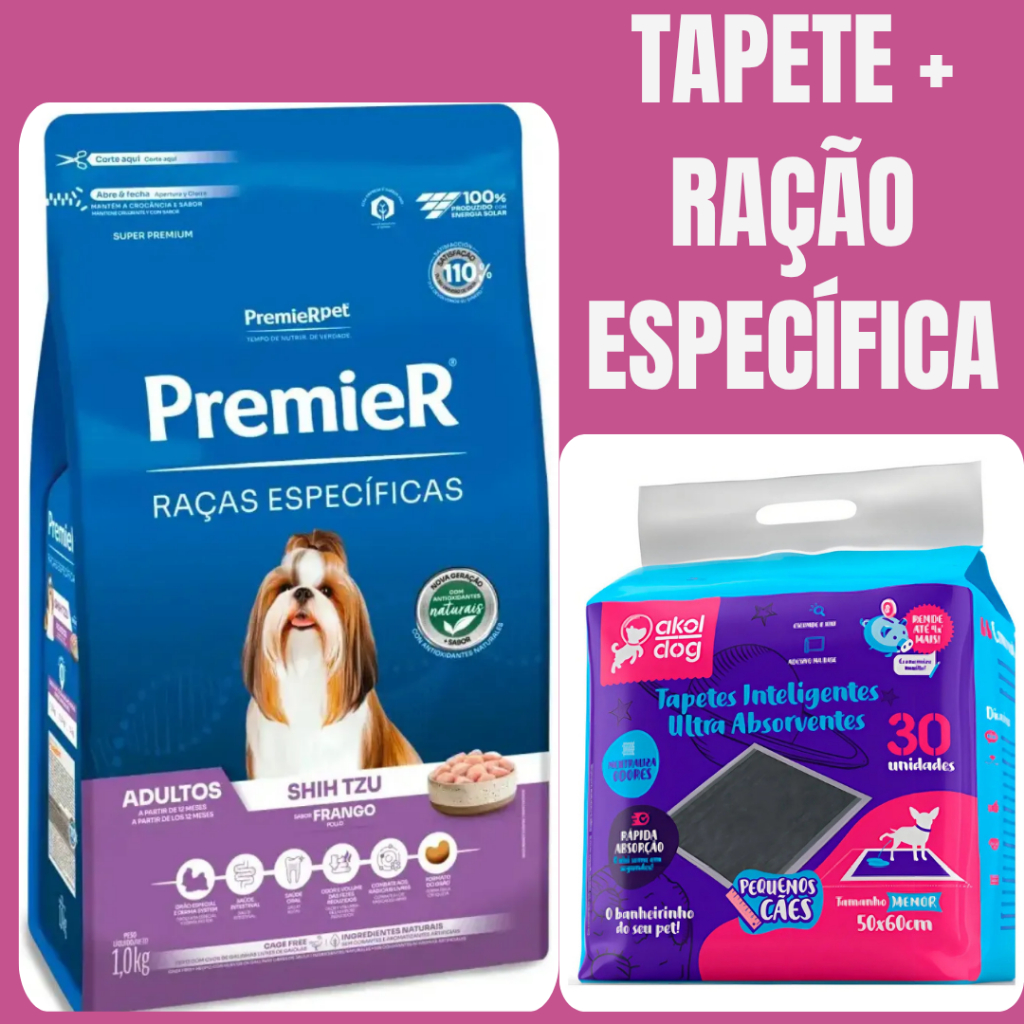 TAPETE AKOL DOG  + RAÇÃO ESPECÍFICA racao premier 1kg shih tzu ADULTO