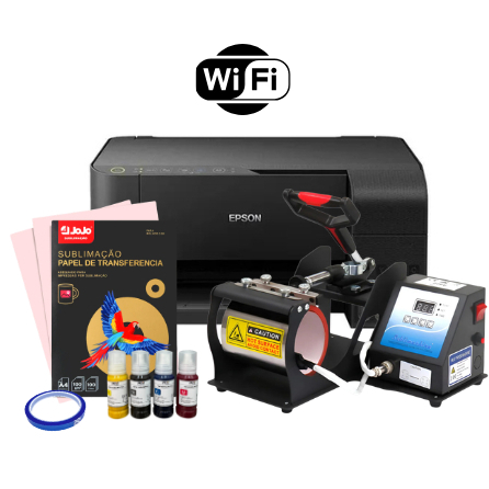 Kit Sublimação Iniciante Caneca Prensa Impressora Wi-fi com Tintas Papel Fita