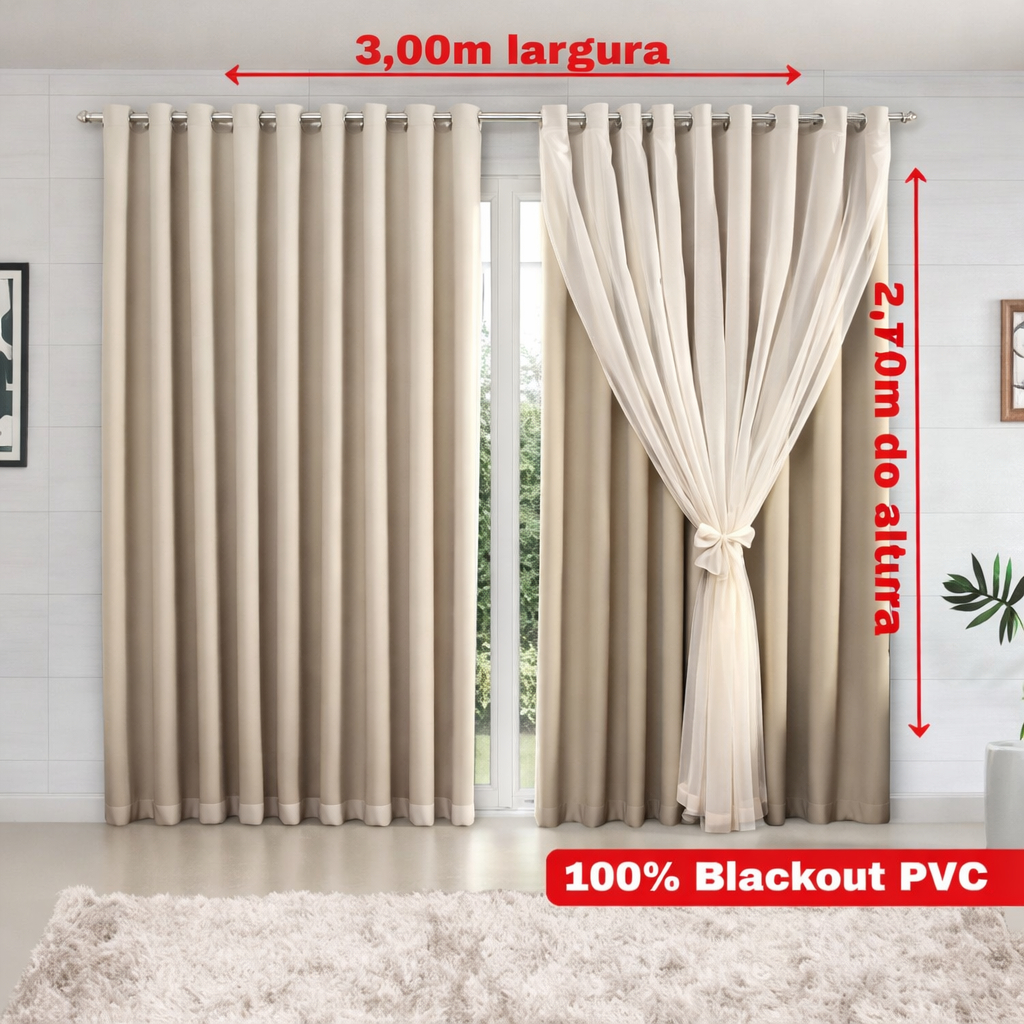 Cortina Blackout Blecaute PVC Com Voil Liso 3,00 × 2,70 SALA QUARTO E ESCRITÓRIO PROMOÇÃO OFERTA