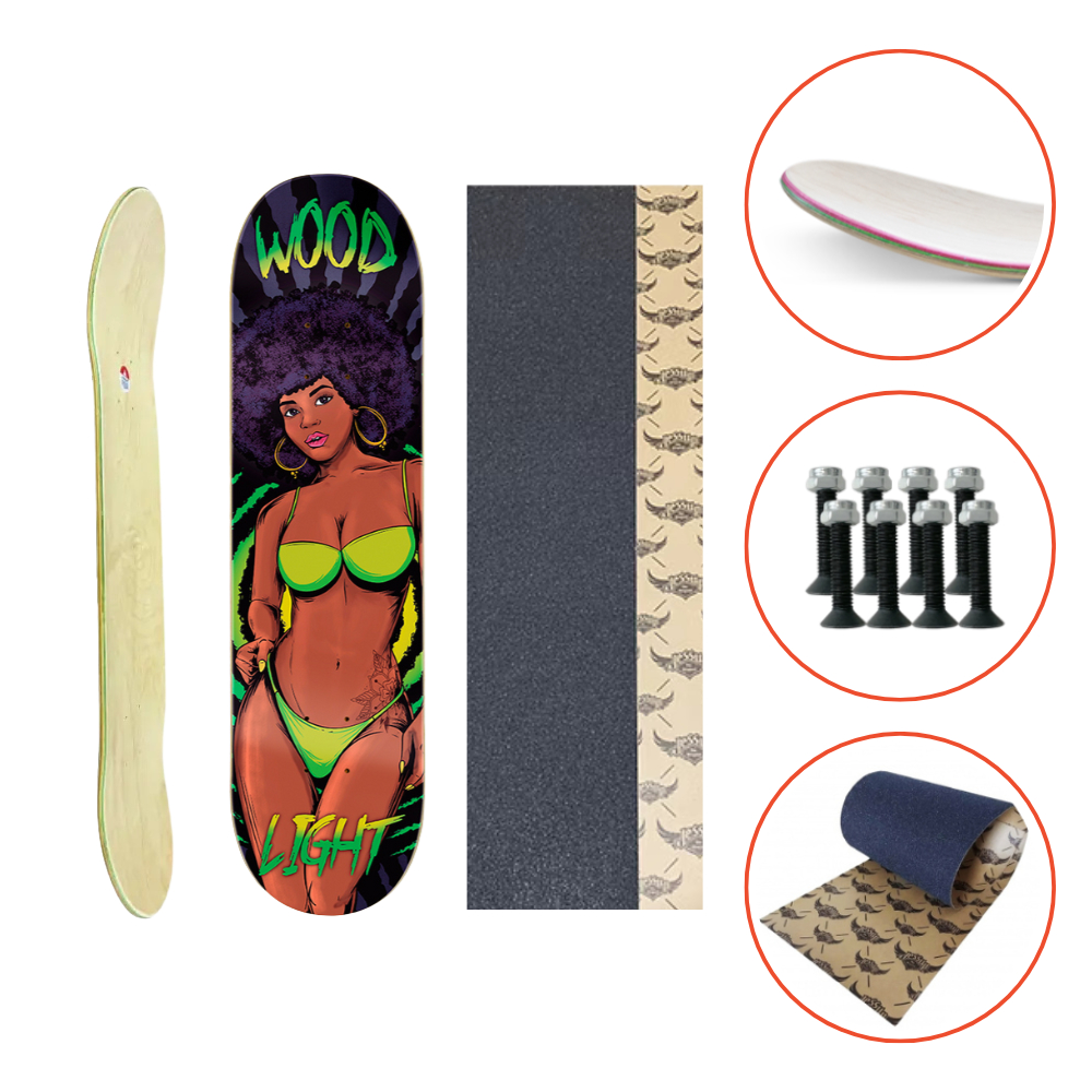 Shape Maple Canadense Wood Light Kit Completo + Lixa Jessup + Parafusos – Girl Black Power