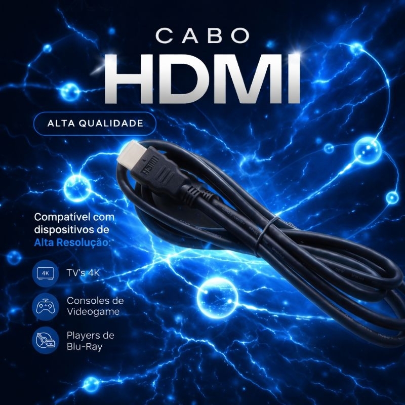 Cabo HDMI *Alta Resolução* - Compatível com: TV's 4K, Consoles de Video-game, Players de Blu-Ray