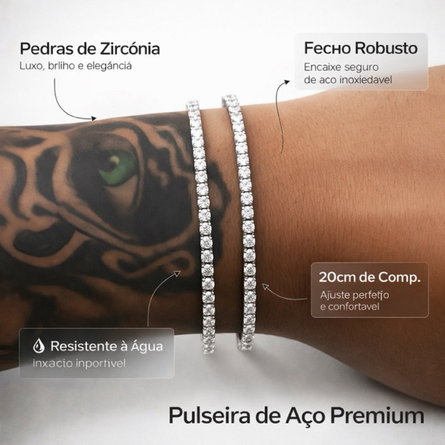 Pulseira Ice Estilo Rivieira Masculina e Feminina Com Pedras de Zircônia Uso Diário