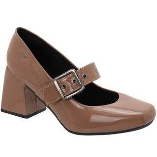 Scarpan Feminino Social Confortavel Com Fivela Salto Grosso Alto Bico Redondo