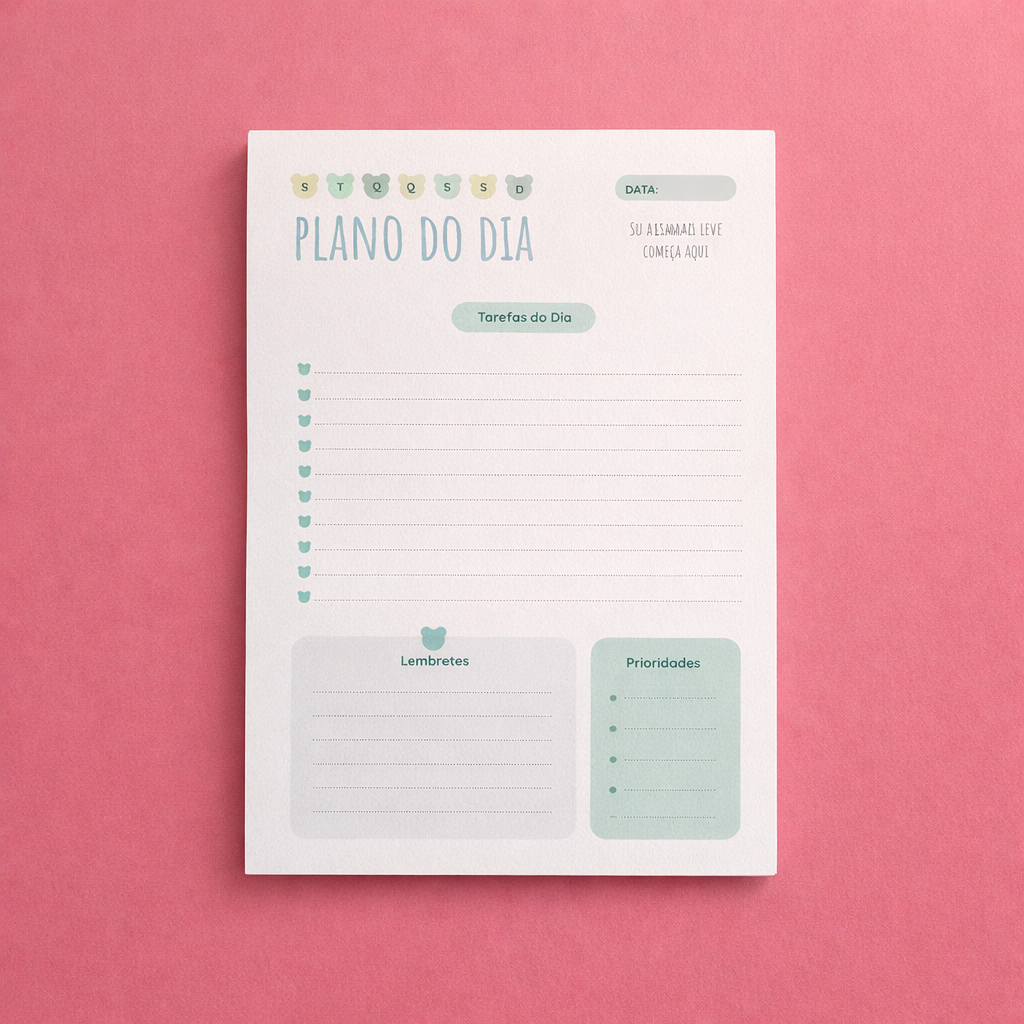 Planner Agenda Refil Checklist Diário A5 - Plano do dia 30 Folhas  - Caderno Disco Fichário Argolado