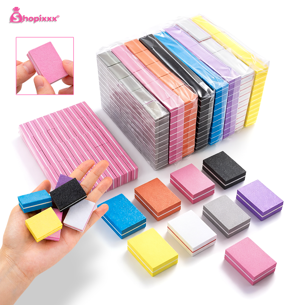 Kit 250/200/150/100/50 Mini Lixas Buffer Bloco Quadrada Polidora Manicure Nail Designer 100/180