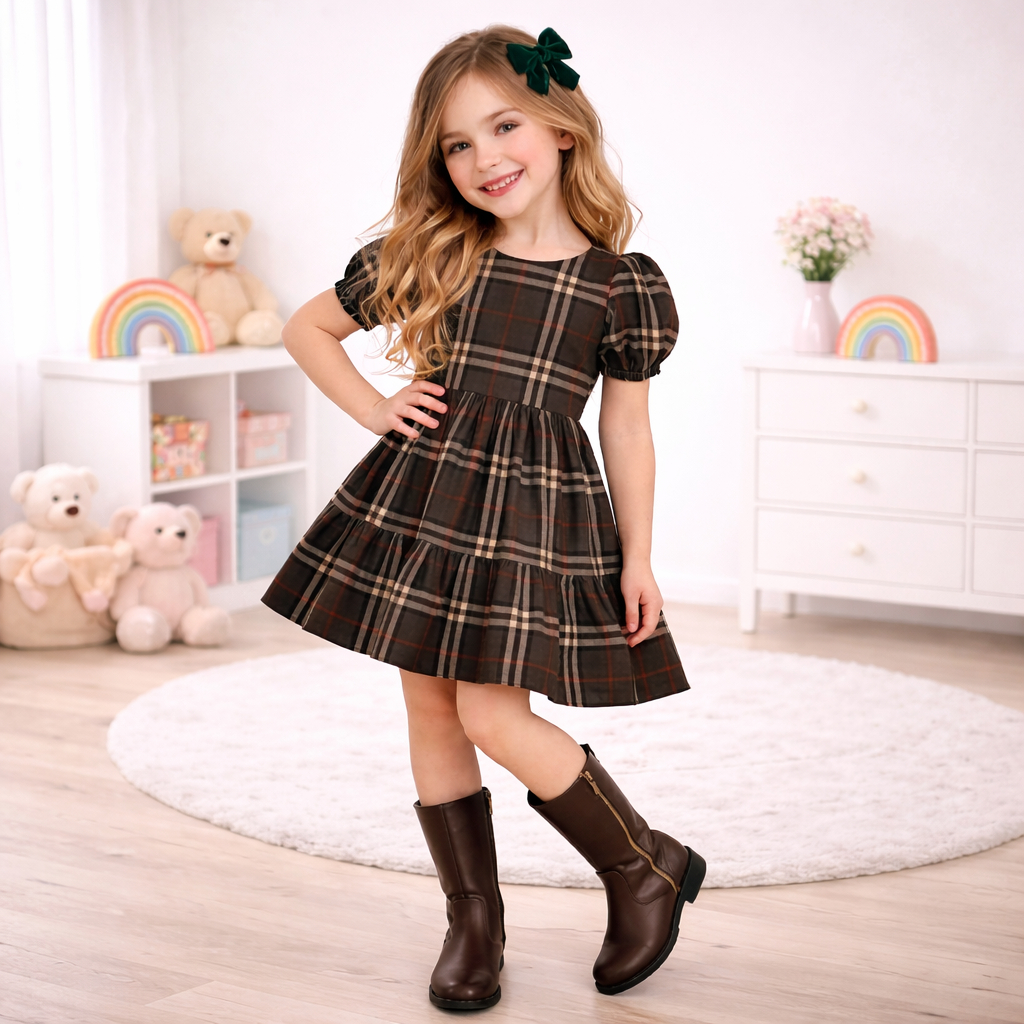 Vestido Infantil Xadrez De São João Com Manguinha Midi Babado Festa Junina e Quadrilha P|M e G