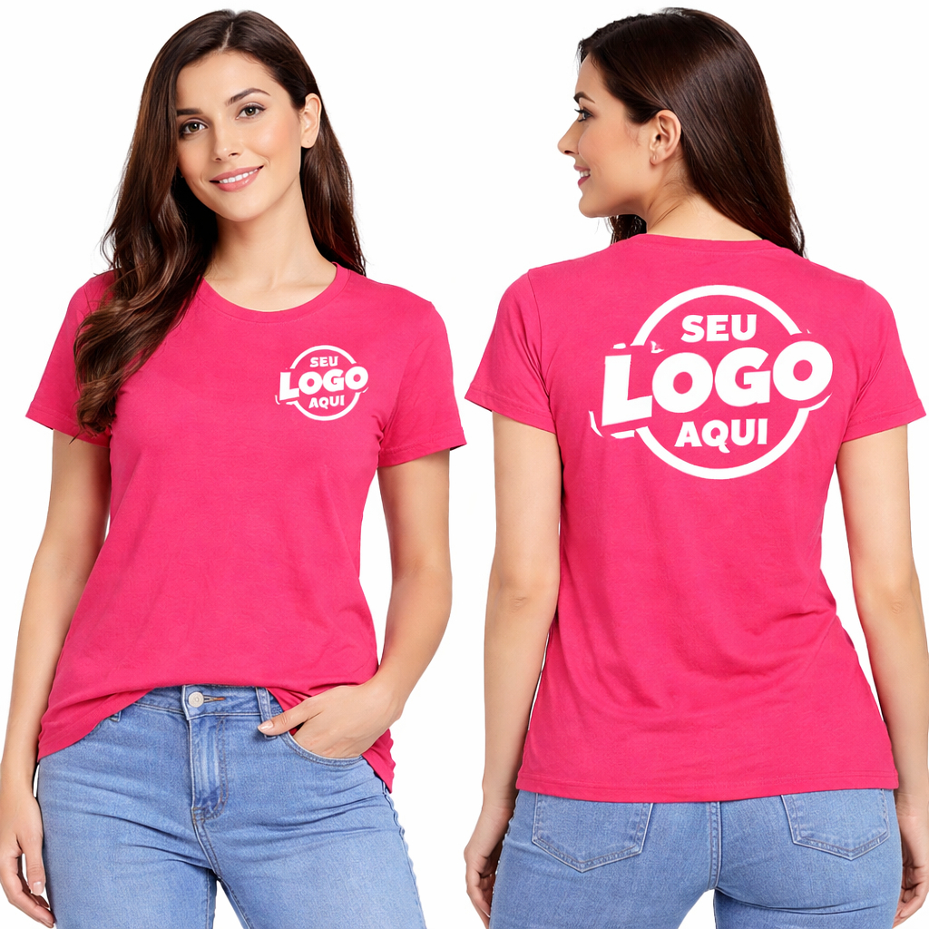Camiseta Feminina Personalizada Babylook Gola V Ombro a Ombro Sua Logo Frase Foto 100% Algodão