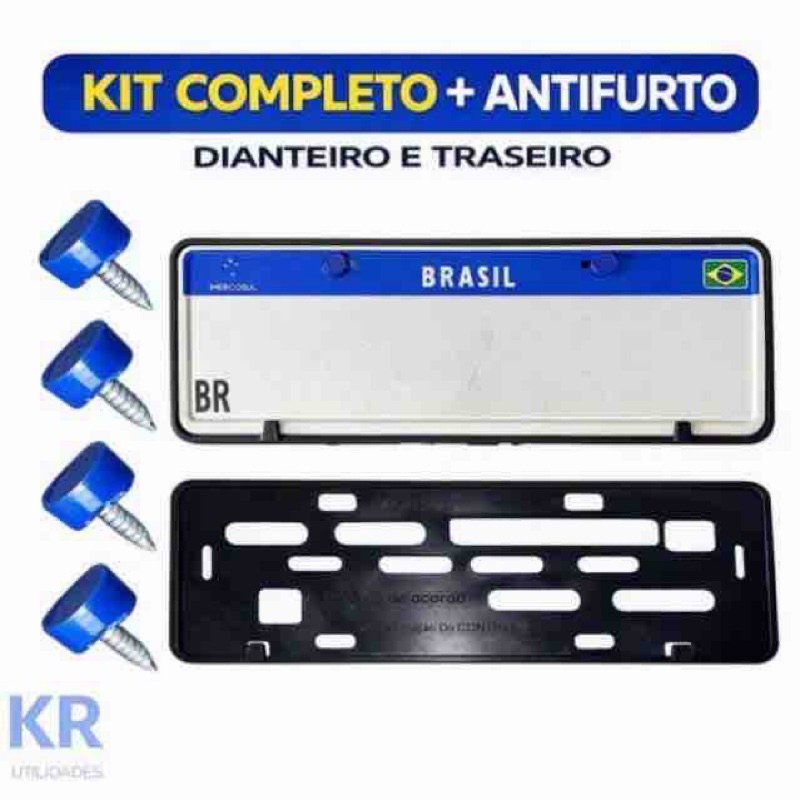Suporte Automotivo Universal Reforçado + Antifurto Completo Alta Fixação Padrão Mercosul