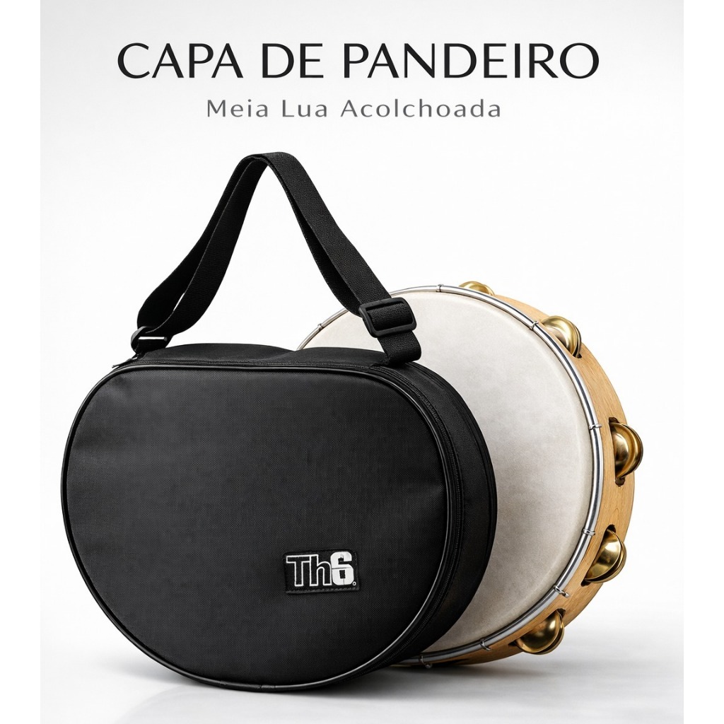 Capa de Pandeiro Meia Lua Acolchoada TH6 – leve, resistente e compacta