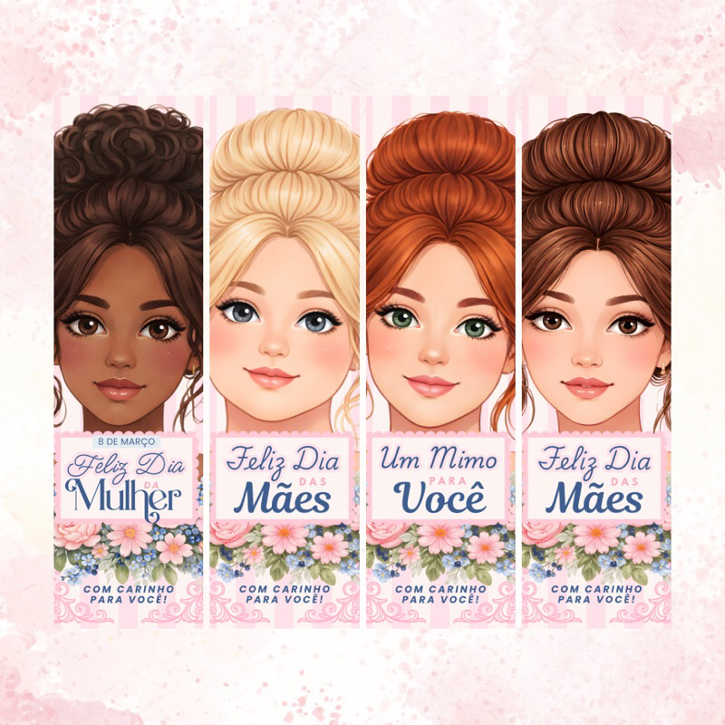Kit com 50 Card + Xuxinha de Cabelo (Boneca com Flores - Dia das Mães) Mimos e Brindes para Clientes Pronta Entrega