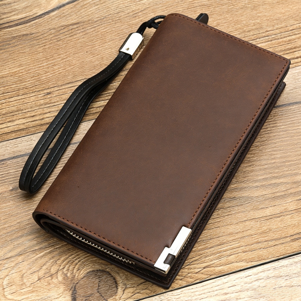 Carteira Longa Bifold De Couro PU Masculina Com Clipe Para Dinheiro E Compartimentos Cartões