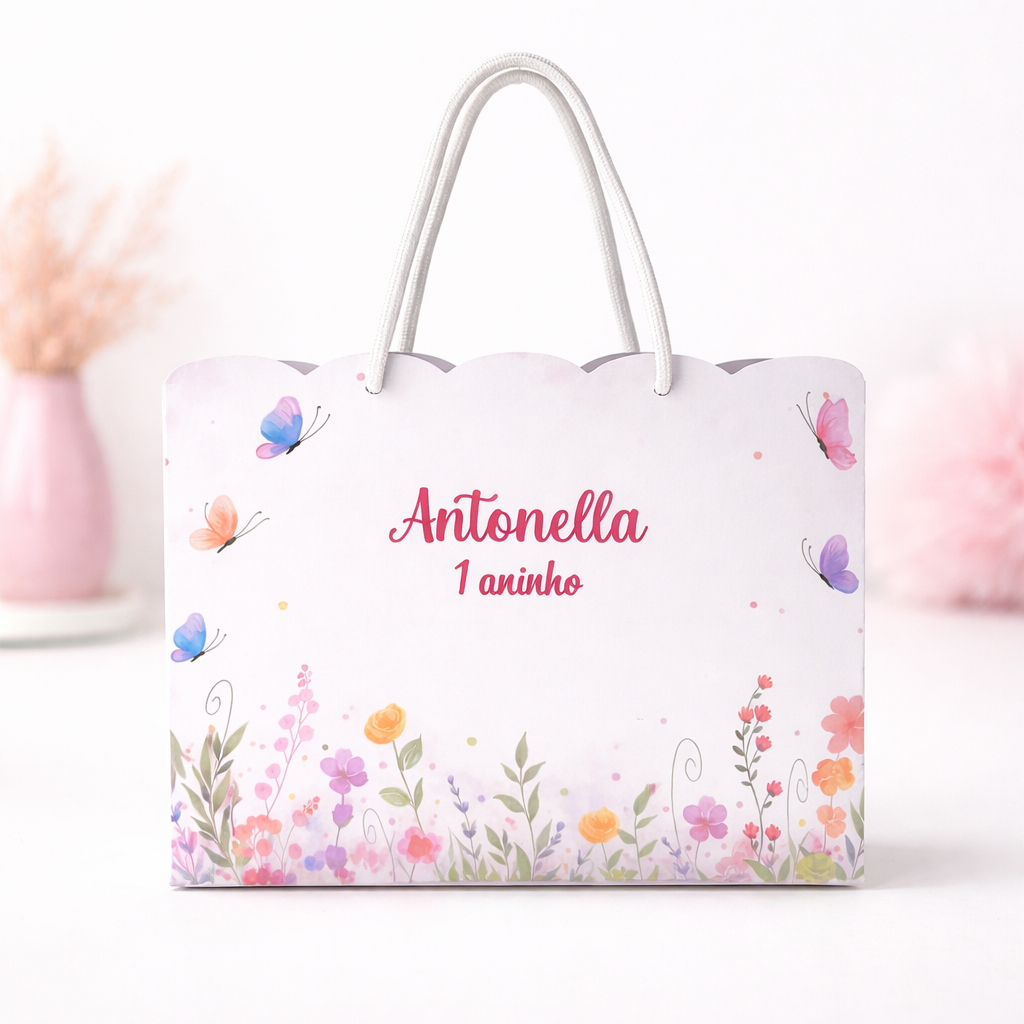 Sacola G personalizada - Sacolinha Jardim - Sacola borboletas - sacolinha surpresa - FAZEMOS EM TODOS OS TEMAS