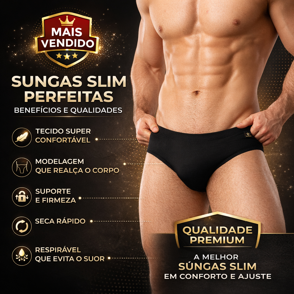 Sunga slim preta slip cavada forrada Fashion Power