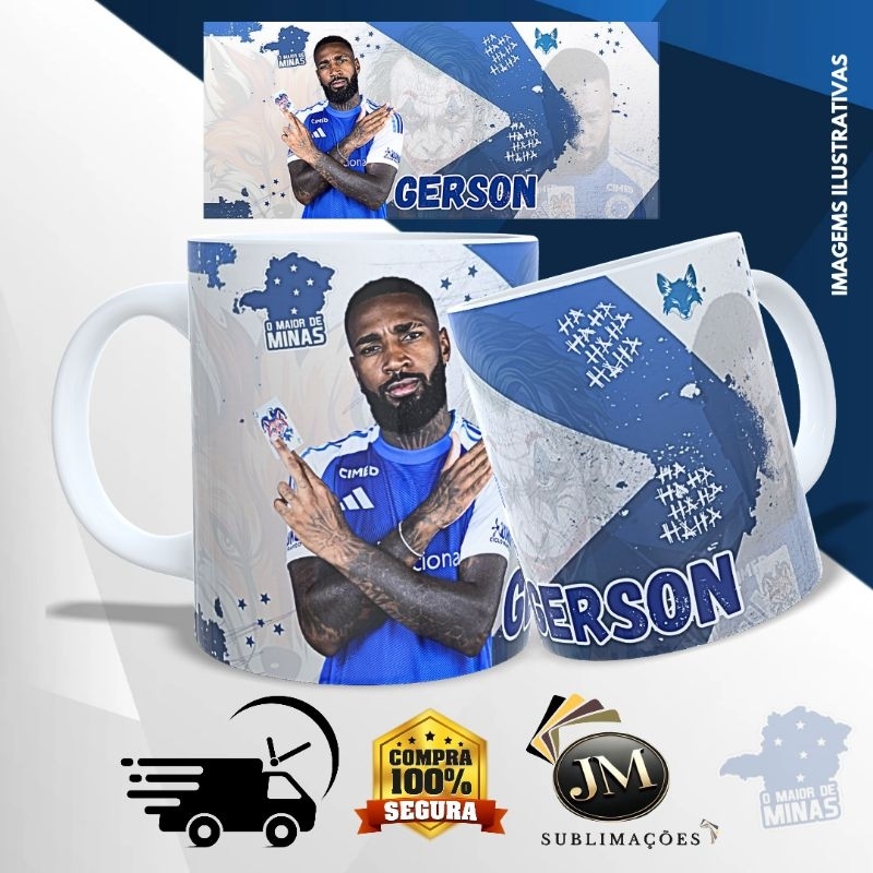 Caneca Personalizada Gerson Cruzeiro 325ml em Cerâmica | Presente Torcedor Cruzeirense | Alta Qualidade