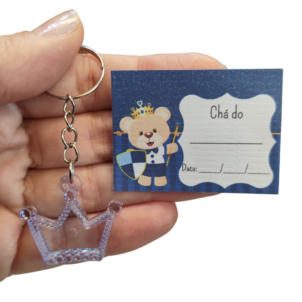 50 Chaveiro Mini Coroa Azul Lembrancinha Chá de Fraldas Chá de Bebê Menino