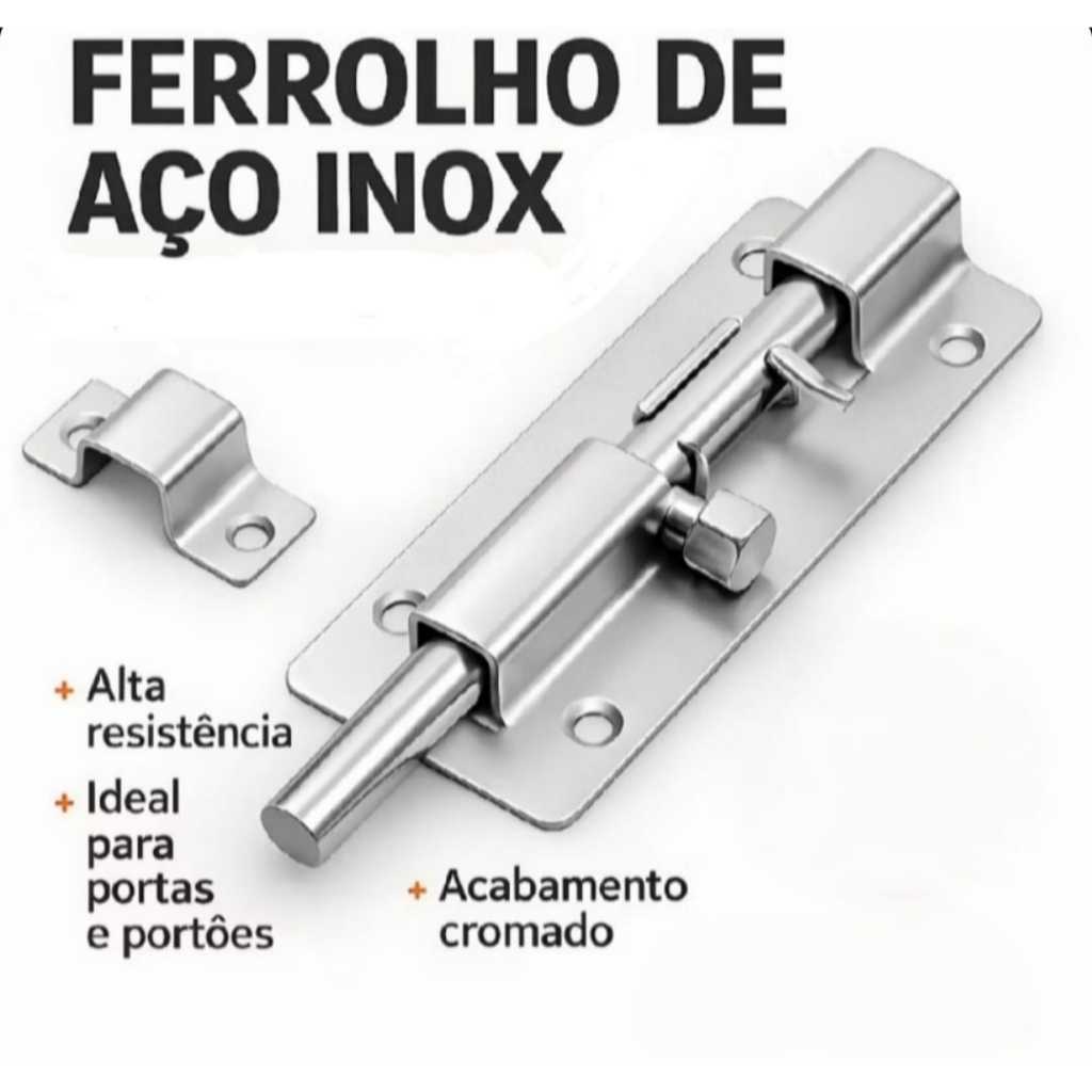 kit trinco ferrolho trava aço inoxidavel 4" polegadas — imagem 2 de 2