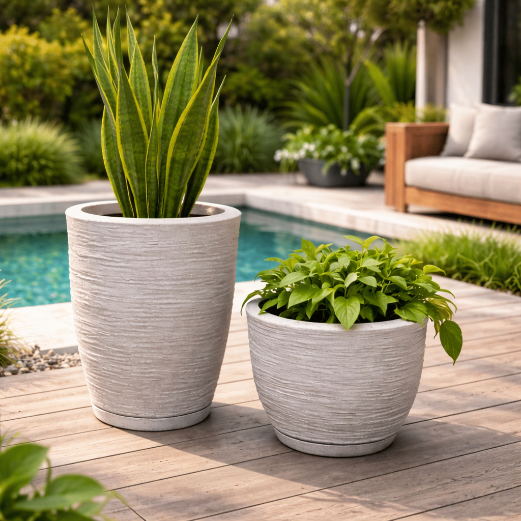 Vaso Decorativo para Plantas Coluna Bojo escovado com prato Plantadores para Jardinagem