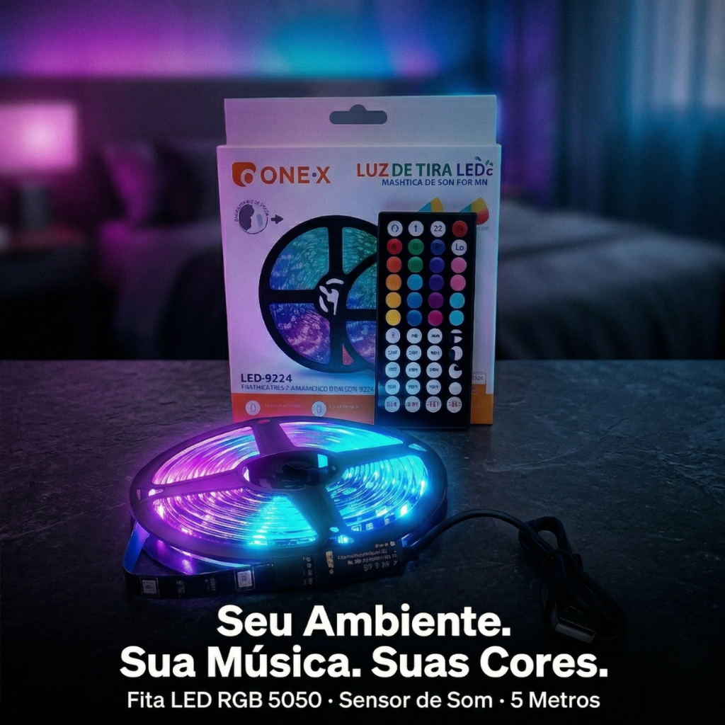 Fita Led Rgb 5 Metros USB PC Gamer TV, Video Game, Sala, Quarto Rgb 5050 Sensor De Som E Musica Backlight