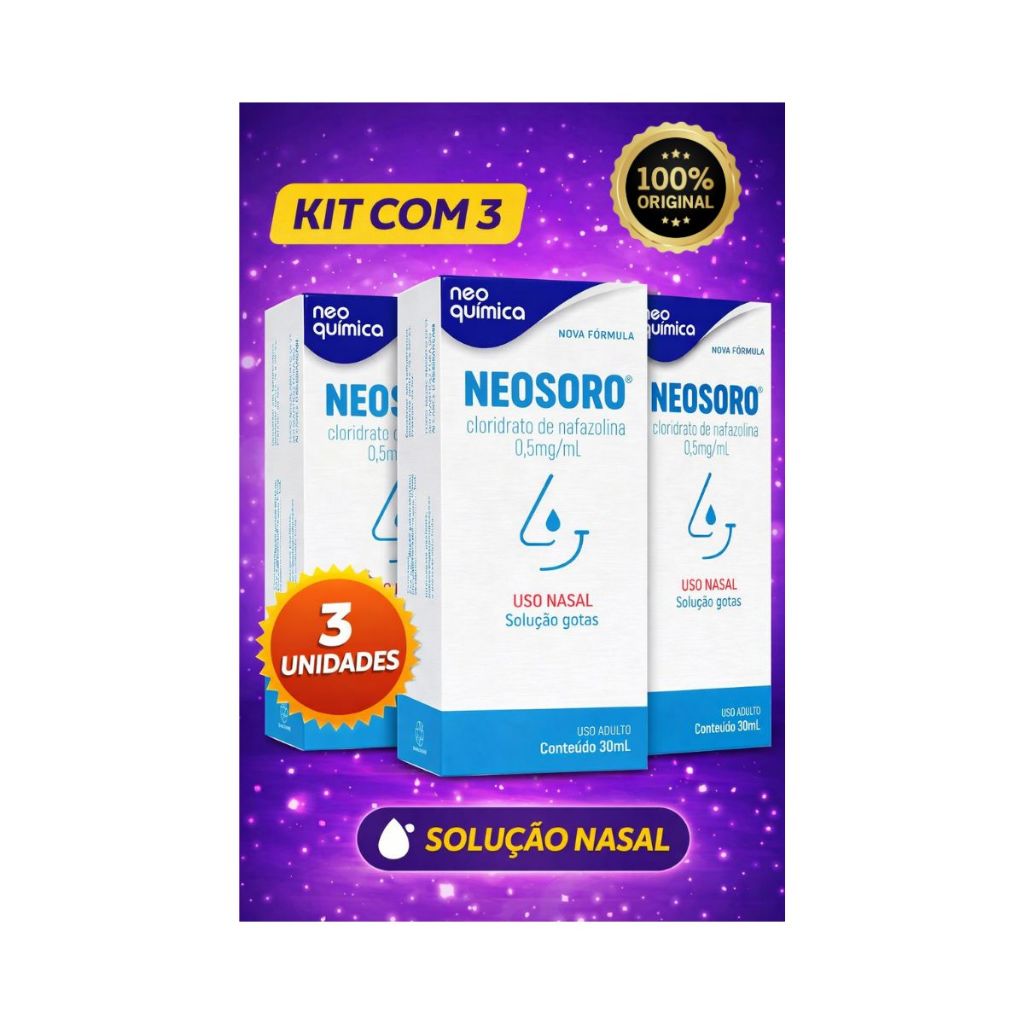 Kit 3x Neosoro 30ml Descongestionante Nasal Nafazolina Uso Adulto Solução Gotas