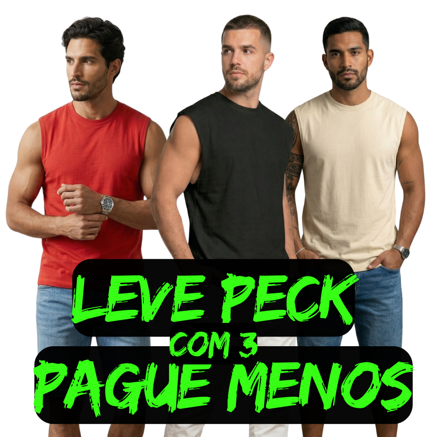 Unidade ou Kit com 3 Regata Masculina Machão Básica Oversized  100% Algodão 30.1