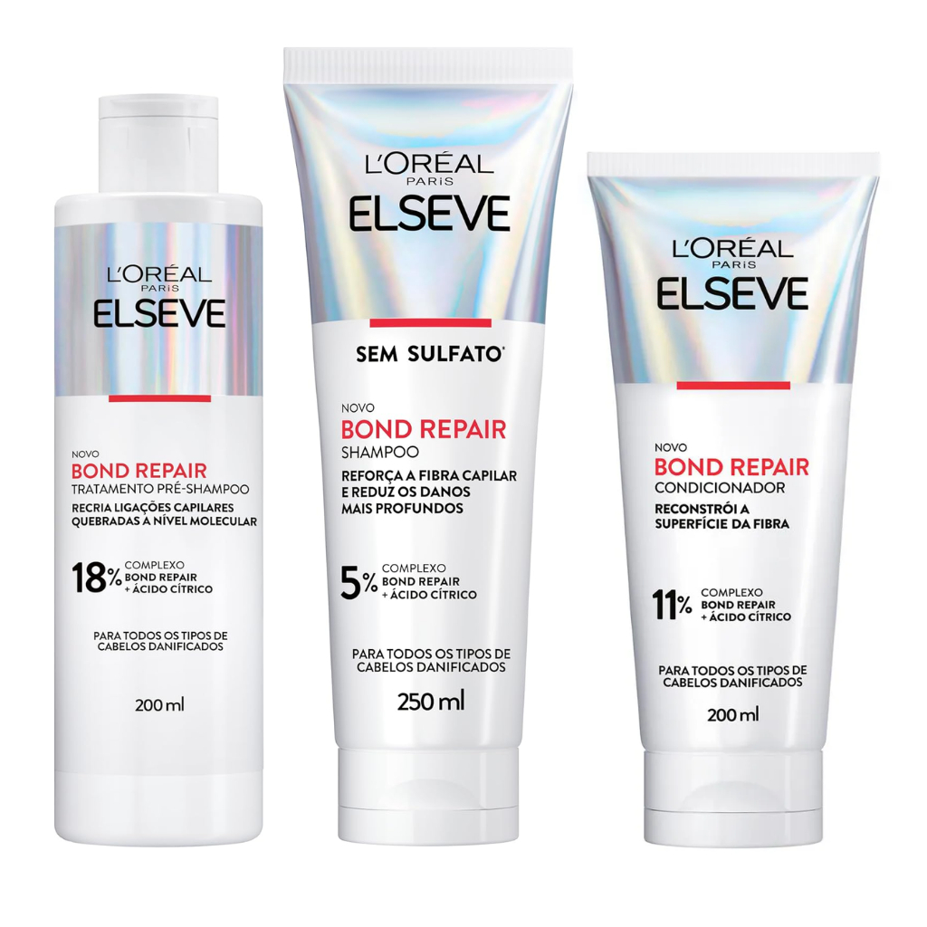 Kit Elseve Bond Repair L'Oréal Paris Pré Shampoo 200ml + Shampoo 250ml + Condicionador 200ml em Oferta na Shopee