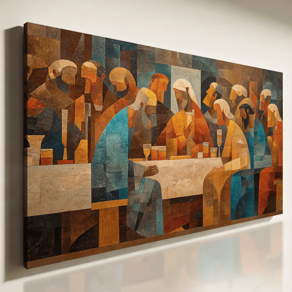 Quadro Decorativo Última Ceia Abstrata Jesus e Apóstolos Arte Moderna Religiosa Sala