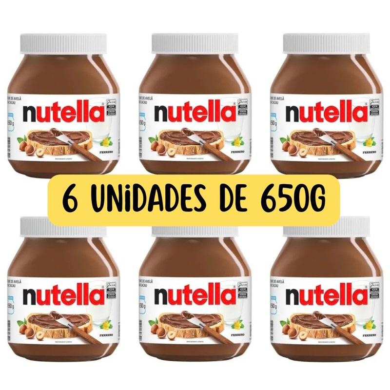 Kit 6 Nutella de 650g - creme de avelã com cacau Ferrero Pack 6 unidades