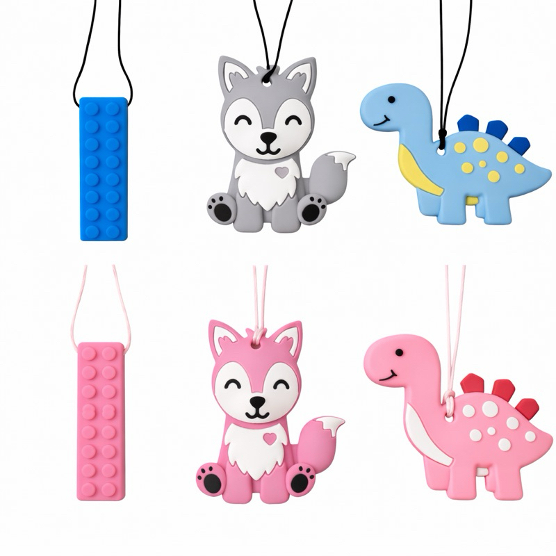 Colar Mordedor Autismo Tdah Alívio Stress Kit 3 Unidades Infantil Menino Menina Azul Rosa Sensorial