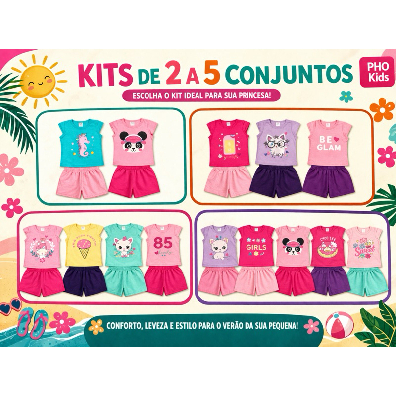Kit com 4 6 8 ou 10 Peças Conjunto Infantil Menina Verão Roupa Básica Oferta Delicado Barato Bonito