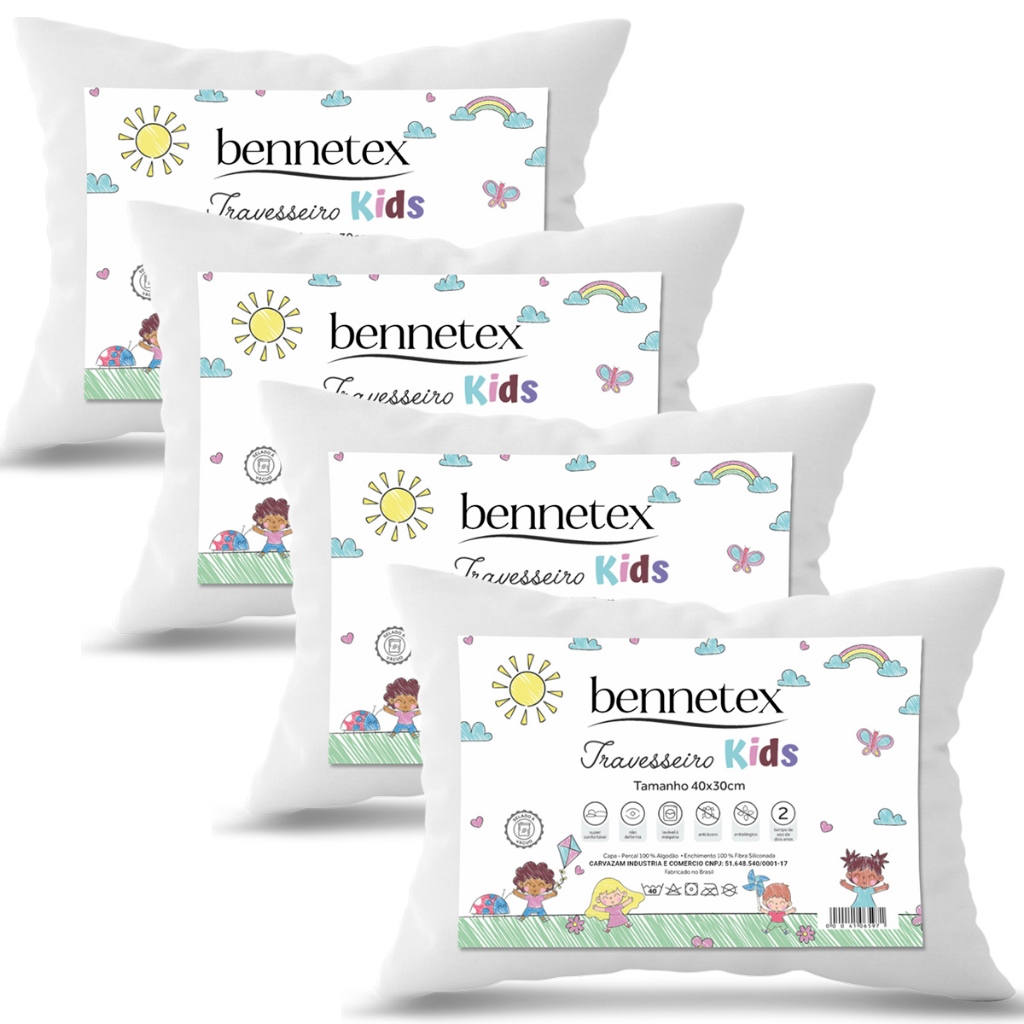 Kit C/4 ou 2 Travesseiros Kids - Impermeável - Luxo - Lavavél - 30X40 - Bebe 0 a 6 anos
