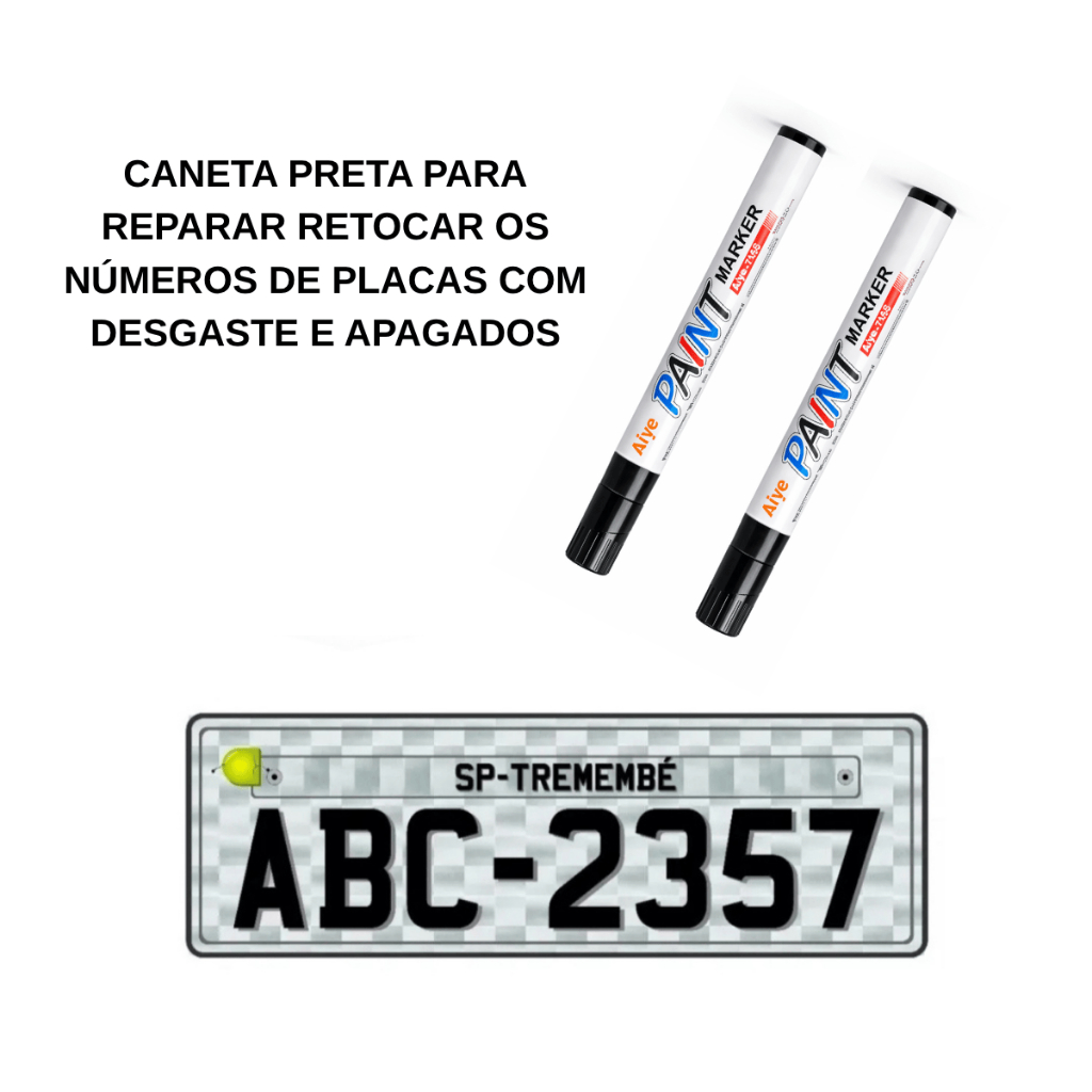 Caneta Para Restaurar os Números e Letras de Placas Veiculares Carro Moto Caminhão
