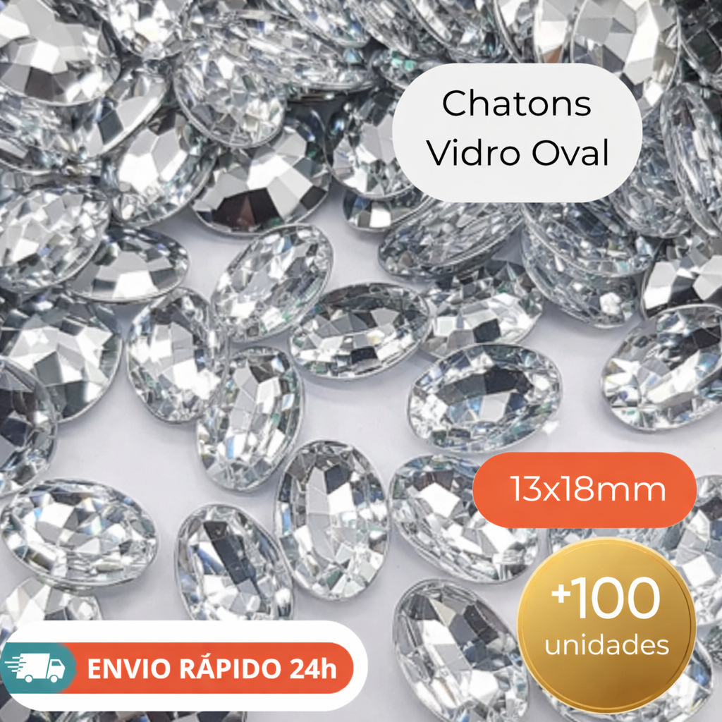 Chaton Oval 13x18  Cristal Vidro Espelhado Brilho Profissional
