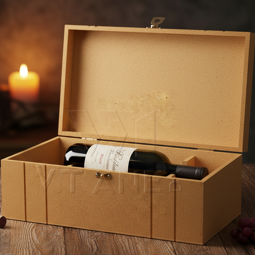 Caixa Porta Vinho Luxo Frisada Presente Porta Garrafa Sofisticado Champagne Com Fecho Madeira Crua