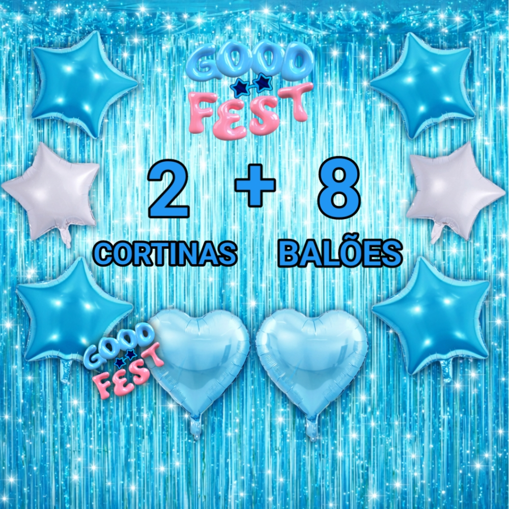Kit 2 Cortinas Metalizada + 8 Balões, Estrela e Coração 11Cores Kit Decoração, Aniversário, Festa, Comemoração, Adereços em Oferta na Shopee