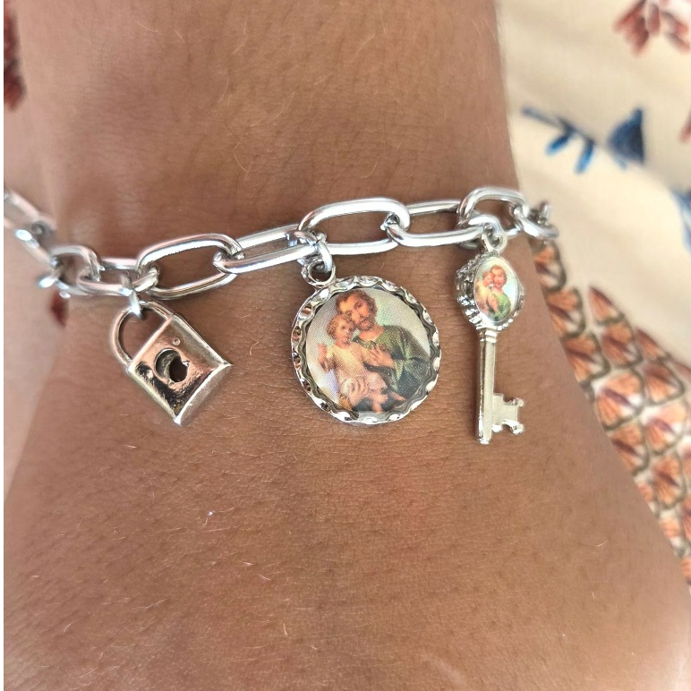 Pulseira Consagração São José Inox + Oração — Proteção da Família | Presente Religioso em Oferta na Shopee