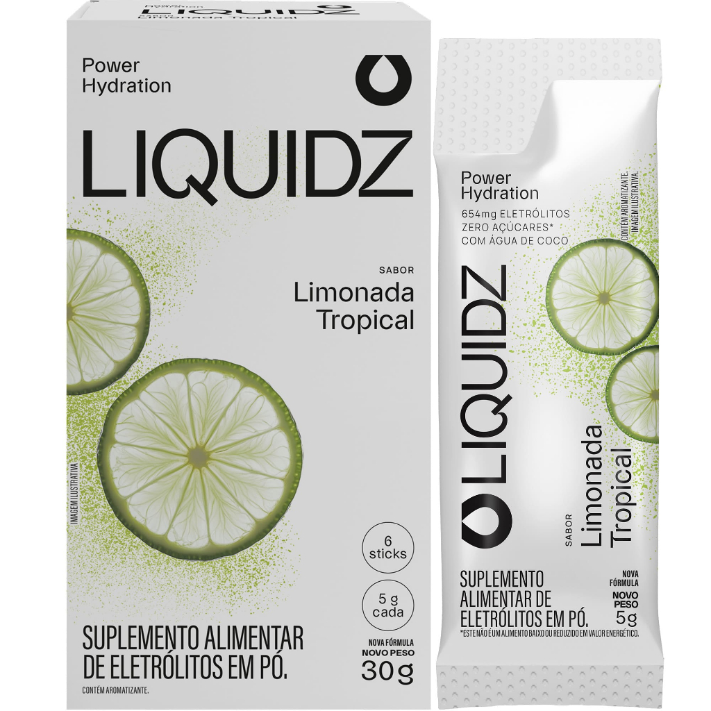 LIQUIDZ® - Eletrólitos Zero Açúcar - Limonada Tropical - 6 sachês