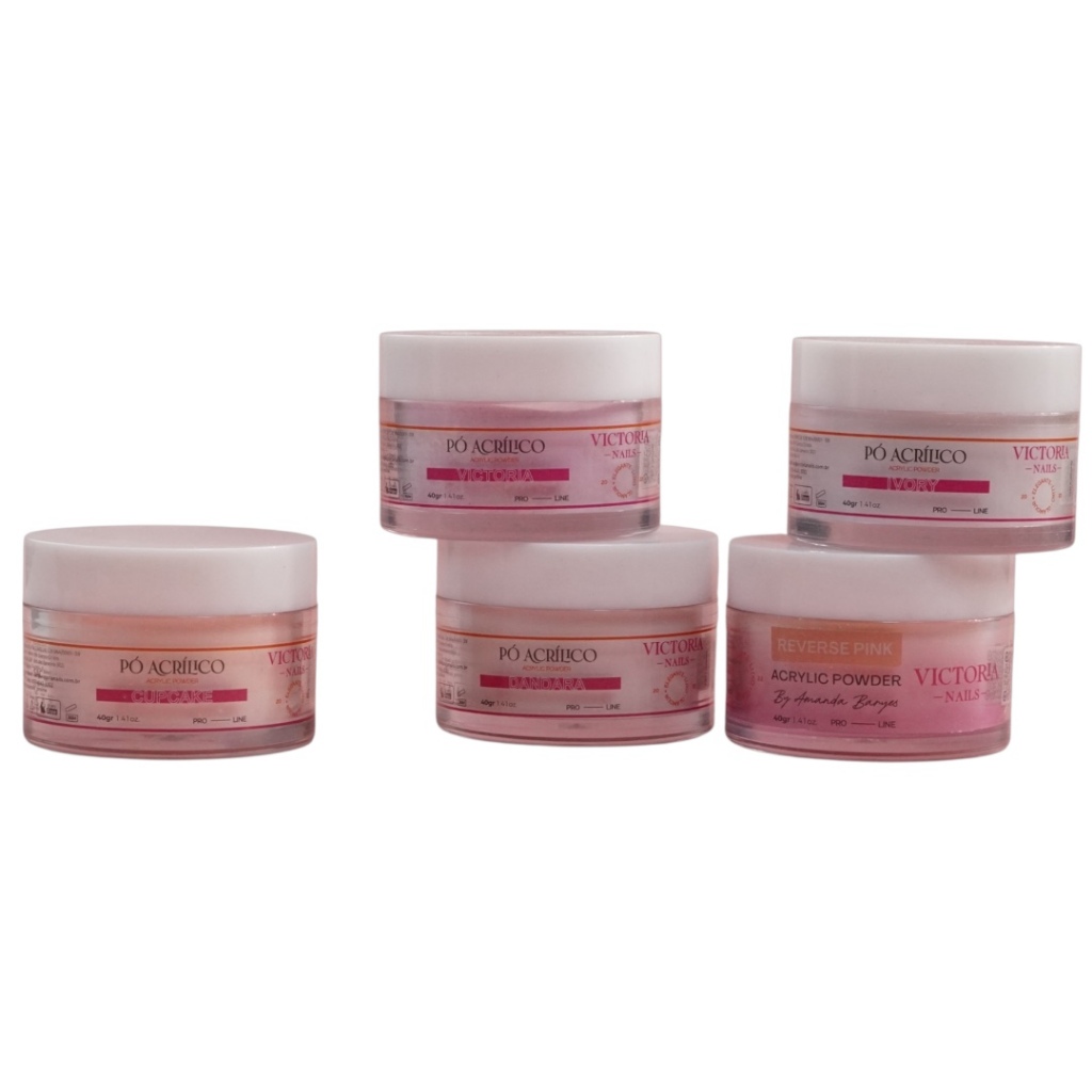 Pó Acrílico Profissional 40g Victoria Nails - Polímero de Alta Resistência para Unhas de Porcelana e Acrigel Acabamento