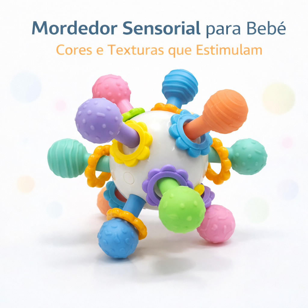 Mordedor Sensorial com Texturas Coloridas para Bebê