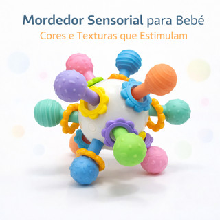 Mordedor Sensorial para Bebê com Texturas Coloridas Brinquedo Educativo para Dentição e C…