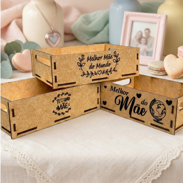 Kit Bandeja Cesta Mdf Cru 10x15 Para Presente Dia Das Mães Lembrancinha Embalagem Mimos