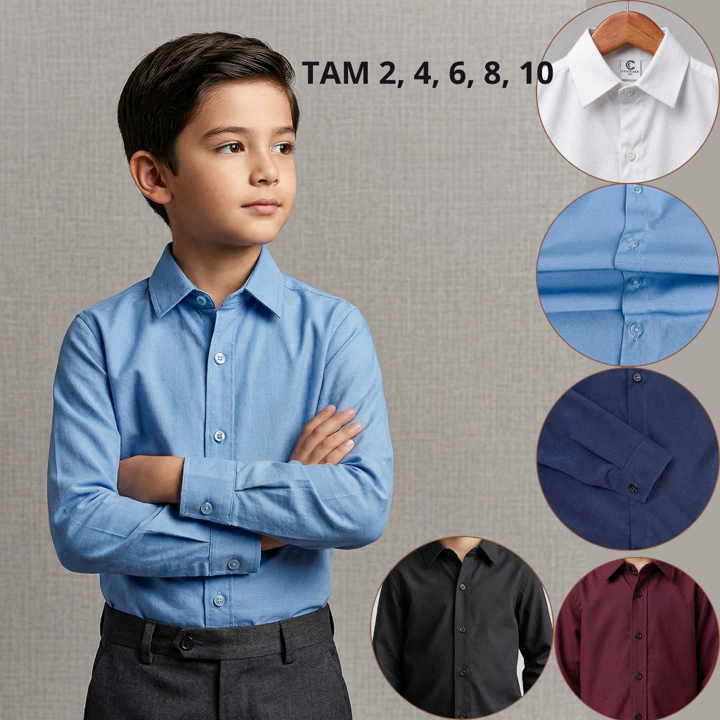 Camisa Social Infantil Premium Manga Longa em Várias Cores para Festas Casamento Batizado Formatura