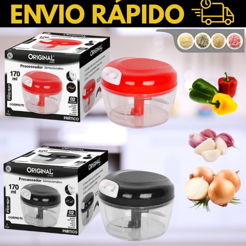Processador Triturador Manual de Alimentos Alho Legumes Frutas 170ml/500ml – 3 Lâminas Portátil Entrega Rápida